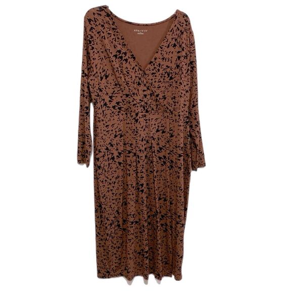 Ava & Viv Dress Women’s XXL Brown Black Animal Leopard V-Neck Faux Wrap Midi. - Picture 2 of 14